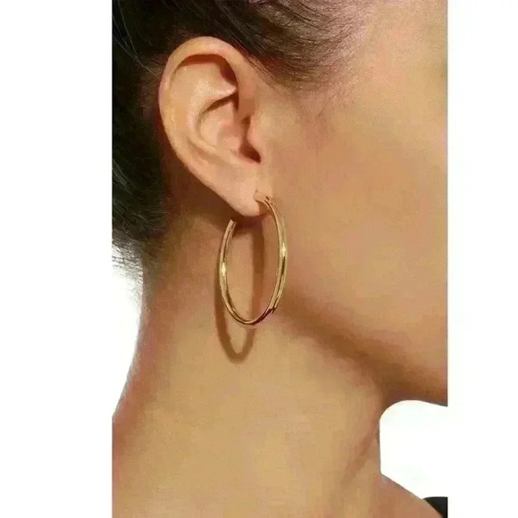 NWT Classic 18K Gold-Plated/1.7" Double Hoop Hypoallergenic Earrings - Picture 13 of 15